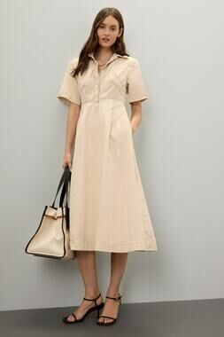 ROSETTA GETTY COLLECTIVE Off White Beige Twill 100% Cotton Bone Dress Size 10